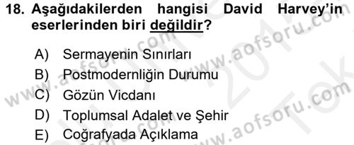 Sosyolojide Yakın Dönem Gelişmeler Dersi 2015 - 2016 Yılı Tek Ders Sınav Soruları 18. Soru