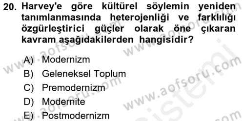 Sosyolojide Yakın Dönem Gelişmeler Dersi 2015 - 2016 Yılı Tek Ders Sınav Soruları 20. Soru