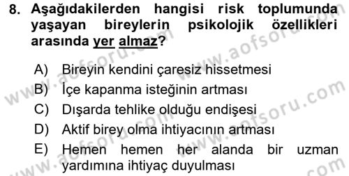 Sosyolojide Yakın Dönem Gelişmeler Dersi 2015 - 2016 Yılı Tek Ders Sınav Soruları 8. Soru