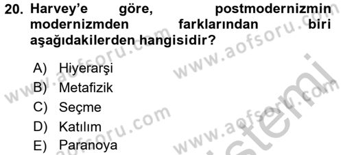 Sosyolojide Yakın Dönem Gelişmeler Dersi 2016 - 2017 Yılı 3 Ders Sınav Soruları 20. Soru