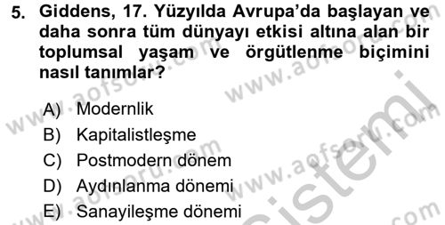 Sosyolojide Yakın Dönem Gelişmeler Dersi 2016 - 2017 Yılı 3 Ders Sınav Soruları 5. Soru