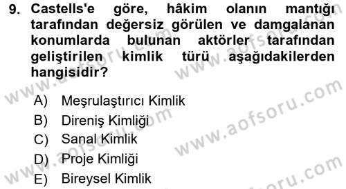 Sosyolojide Yakın Dönem Gelişmeler Dersi 2016 - 2017 Yılı 3 Ders Sınav Soruları 9. Soru