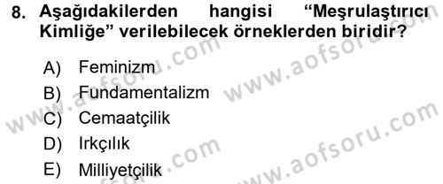 Sosyolojide Yakın Dönem Gelişmeler Dersi 2016 - 2017 Yılı (Final) Dönem Sonu Sınav Soruları 8. Soru