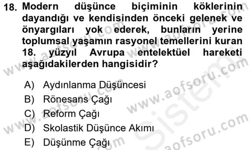 Sosyolojide Yakın Dönem Gelişmeler Dersi 2017 - 2018 Yılı 3 Ders Sınav Soruları 18. Soru