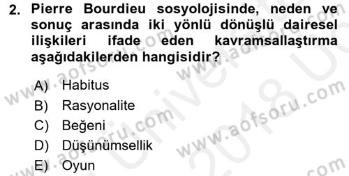 Sosyolojide Yakın Dönem Gelişmeler Dersi 2017 - 2018 Yılı 3 Ders Sınav Soruları 2. Soru