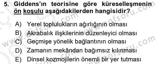 Sosyolojide Yakın Dönem Gelişmeler Dersi 2017 - 2018 Yılı 3 Ders Sınav Soruları 5. Soru