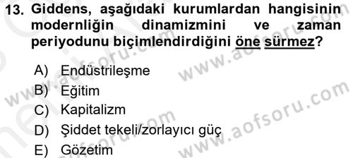 Sosyolojide Yakın Dönem Gelişmeler Dersi 2017 - 2018 Yılı (Vize) Ara Sınav Soruları 13. Soru