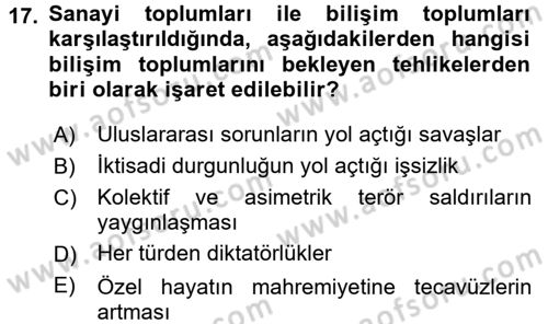 Sosyolojide Yakın Dönem Gelişmeler Dersi 2017 - 2018 Yılı (Vize) Ara Sınav Soruları 17. Soru