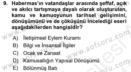 Sosyolojide Yakın Dönem Gelişmeler Dersi 2017 - 2018 Yılı (Vize) Ara Sınav Soruları 9. Soru