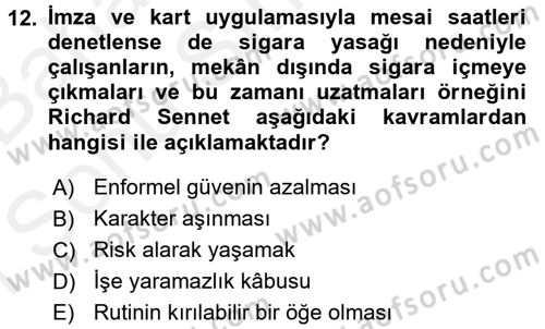 Sosyolojide Yakın Dönem Gelişmeler Dersi 2017 - 2018 Yılı (Final) Dönem Sonu Sınav Soruları 12. Soru