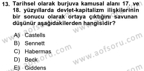 Sosyolojide Yakın Dönem Gelişmeler Dersi 2017 - 2018 Yılı (Final) Dönem Sonu Sınav Soruları 13. Soru
