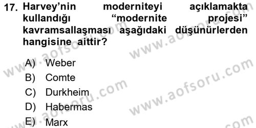 Sosyolojide Yakın Dönem Gelişmeler Dersi 2017 - 2018 Yılı (Final) Dönem Sonu Sınav Soruları 17. Soru