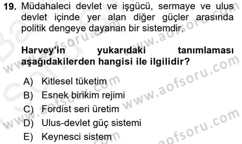 Sosyolojide Yakın Dönem Gelişmeler Dersi 2017 - 2018 Yılı (Final) Dönem Sonu Sınav Soruları 19. Soru