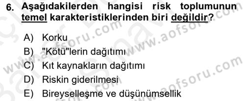 Sosyolojide Yakın Dönem Gelişmeler Dersi 2017 - 2018 Yılı (Final) Dönem Sonu Sınav Soruları 6. Soru