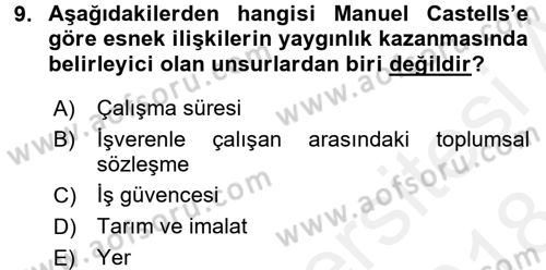 Sosyolojide Yakın Dönem Gelişmeler Dersi 2017 - 2018 Yılı (Final) Dönem Sonu Sınav Soruları 9. Soru