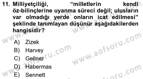Sosyolojide Yakın Dönem Gelişmeler Dersi 2018 - 2019 Yılı 3 Ders Sınav Soruları 11. Soru