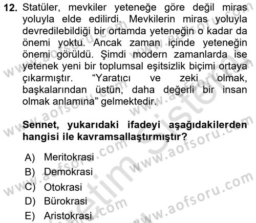 Sosyolojide Yakın Dönem Gelişmeler Dersi 2018 - 2019 Yılı 3 Ders Sınav Soruları 12. Soru