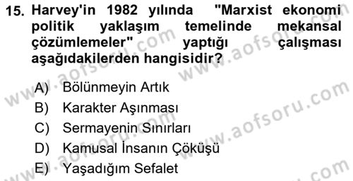 Sosyolojide Yakın Dönem Gelişmeler Dersi 2018 - 2019 Yılı 3 Ders Sınav Soruları 15. Soru