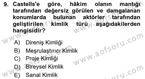 Sosyolojide Yakın Dönem Gelişmeler Dersi 2018 - 2019 Yılı 3 Ders Sınav Soruları 9. Soru
