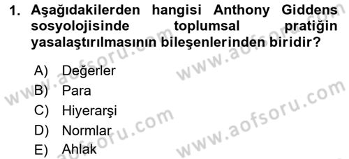 Sosyolojide Yakın Dönem Gelişmeler Dersi 2018 - 2019 Yılı (Final) Dönem Sonu Sınav Soruları 1. Soru