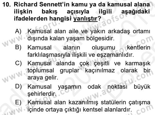 Sosyolojide Yakın Dönem Gelişmeler Dersi 2018 - 2019 Yılı (Final) Dönem Sonu Sınav Soruları 10. Soru