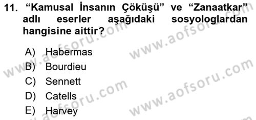 Sosyolojide Yakın Dönem Gelişmeler Dersi 2018 - 2019 Yılı (Final) Dönem Sonu Sınav Soruları 11. Soru