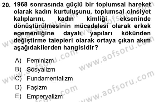 Sosyolojide Yakın Dönem Gelişmeler Dersi 2018 - 2019 Yılı (Final) Dönem Sonu Sınav Soruları 20. Soru