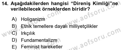 Sosyolojide Yakın Dönem Gelişmeler Dersi 2018 - 2019 Yılı Yaz Okulu Sınav Soruları 14. Soru