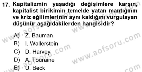 Sosyolojide Yakın Dönem Gelişmeler Dersi 2018 - 2019 Yılı Yaz Okulu Sınav Soruları 17. Soru