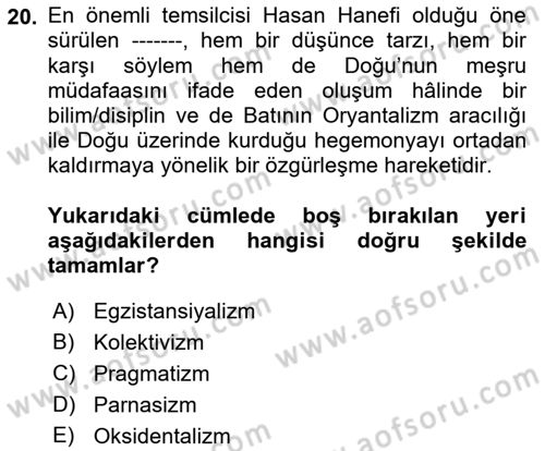 Sosyolojide Yakın Dönem Gelişmeler Dersi 2018 - 2019 Yılı Yaz Okulu Sınav Soruları 20. Soru