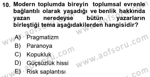 Sosyolojide Yakın Dönem Gelişmeler Dersi 2020 - 2021 Yılı Yaz Okulu Sınav Soruları 10. Soru