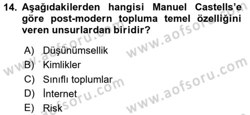 Sosyolojide Yakın Dönem Gelişmeler Dersi 2020 - 2021 Yılı Yaz Okulu Sınav Soruları 14. Soru