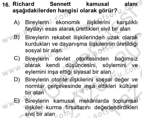 Sosyolojide Yakın Dönem Gelişmeler Dersi 2020 - 2021 Yılı Yaz Okulu Sınav Soruları 16. Soru