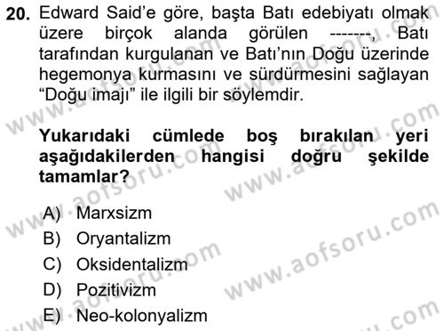 Sosyolojide Yakın Dönem Gelişmeler Dersi 2020 - 2021 Yılı Yaz Okulu Sınav Soruları 20. Soru