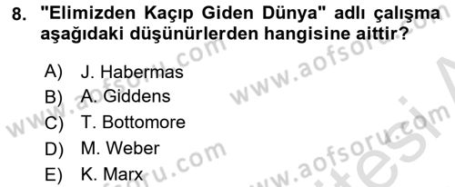 Sosyolojide Yakın Dönem Gelişmeler Dersi 2020 - 2021 Yılı Yaz Okulu Sınav Soruları 8. Soru