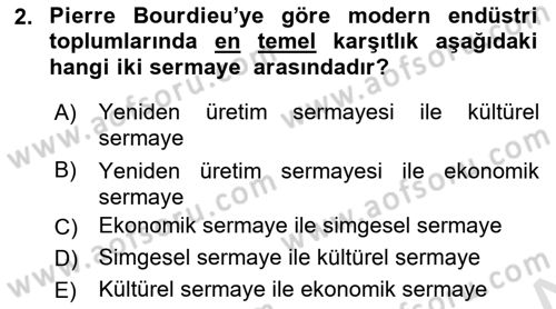Sosyolojide Yakın Dönem Gelişmeler Dersi 2021 - 2022 Yılı (Vize) Ara Sınav Soruları 2. Soru