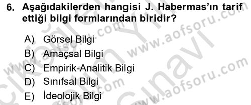 Sosyolojide Yakın Dönem Gelişmeler Dersi 2021 - 2022 Yılı (Vize) Ara Sınav Soruları 6. Soru