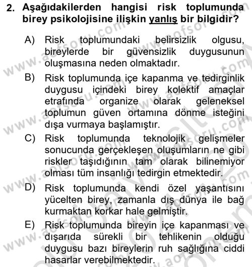 Sosyolojide Yakın Dönem Gelişmeler Dersi 2021 - 2022 Yılı (Final) Dönem Sonu Sınav Soruları 2. Soru