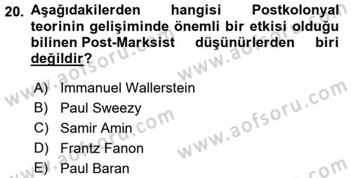 Sosyolojide Yakın Dönem Gelişmeler Dersi 2021 - 2022 Yılı (Final) Dönem Sonu Sınav Soruları 20. Soru