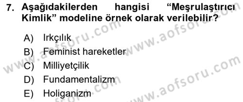 Sosyolojide Yakın Dönem Gelişmeler Dersi 2021 - 2022 Yılı (Final) Dönem Sonu Sınav Soruları 7. Soru