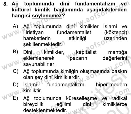 Sosyolojide Yakın Dönem Gelişmeler Dersi 2021 - 2022 Yılı (Final) Dönem Sonu Sınav Soruları 8. Soru