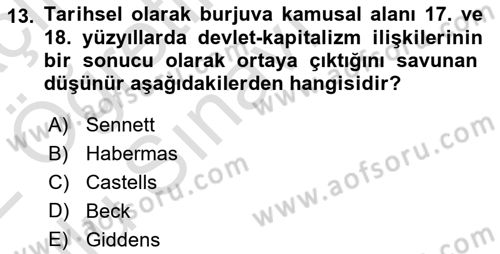 Sosyolojide Yakın Dönem Gelişmeler Dersi 2021 - 2022 Yılı Yaz Okulu Sınav Soruları 13. Soru