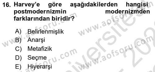 Sosyolojide Yakın Dönem Gelişmeler Dersi 2021 - 2022 Yılı Yaz Okulu Sınav Soruları 16. Soru