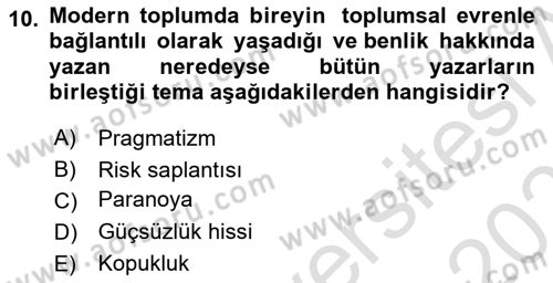 Sosyolojide Yakın Dönem Gelişmeler Dersi 2022 - 2023 Yılı Yaz Okulu Sınavı 10. Soru