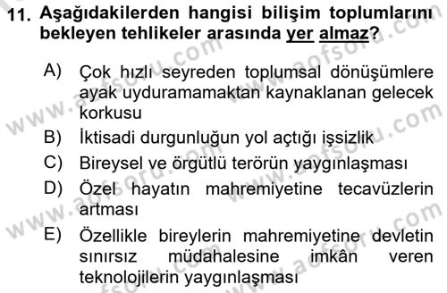 Sosyolojide Yakın Dönem Gelişmeler Dersi 2022 - 2023 Yılı Yaz Okulu Sınav Soruları 11. Soru
