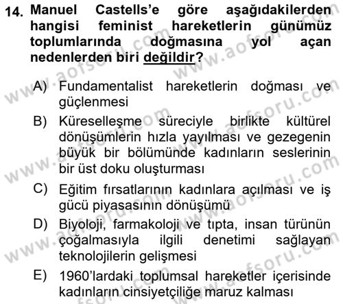 Sosyolojide Yakın Dönem Gelişmeler Dersi 2022 - 2023 Yılı Yaz Okulu Sınav Soruları 14. Soru