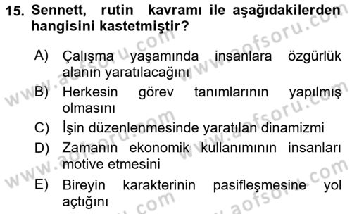 Sosyolojide Yakın Dönem Gelişmeler Dersi 2022 - 2023 Yılı Yaz Okulu Sınav Soruları 15. Soru
