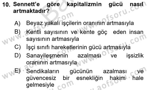 Sosyolojide Yakın Dönem Gelişmeler Dersi 2023 - 2024 Yılı (Final) Dönem Sonu Sınav Soruları 10. Soru