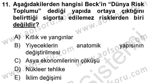 Sosyolojide Yakın Dönem Gelişmeler Dersi 2023 - 2024 Yılı Yaz Okulu Sınav Soruları 11. Soru