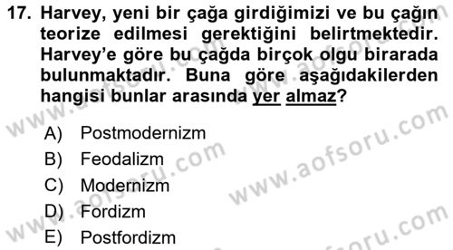 Sosyolojide Yakın Dönem Gelişmeler Dersi 2023 - 2024 Yılı Yaz Okulu Sınav Soruları 17. Soru